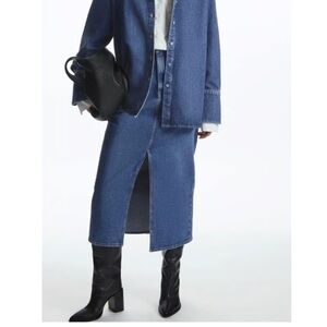 COS Dark Blue Denim Slit Midi Skirt size 4